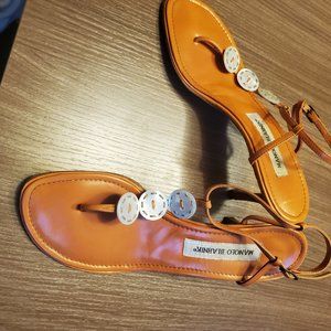 Orange Manolo Blahnik Sandals, Size 8 39.5